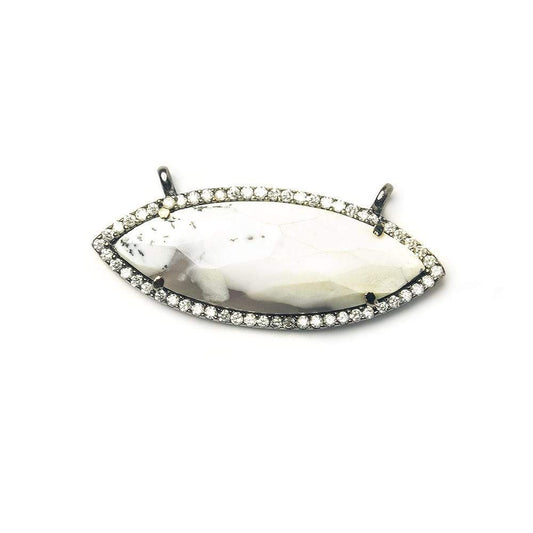 13x33mm Black Gold Bezel CZ & Dendritic Opal Marquise East West Connector 1 focal bead