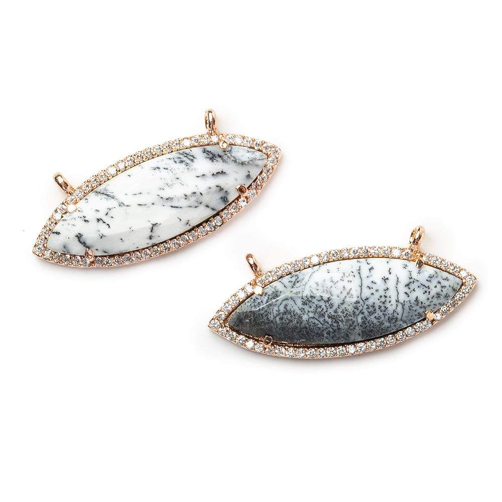 13x33mm Rose Gold Bezel CZ & Dendritic Opal Marquise East West Connector 1 focal bead