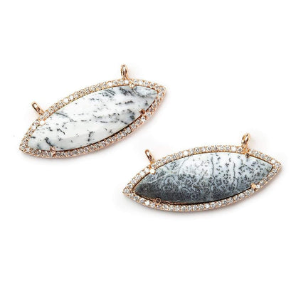 13x33mm Rose Gold Bezel CZ & Dendritic Opal Marquise East West Connector 1 focal bead