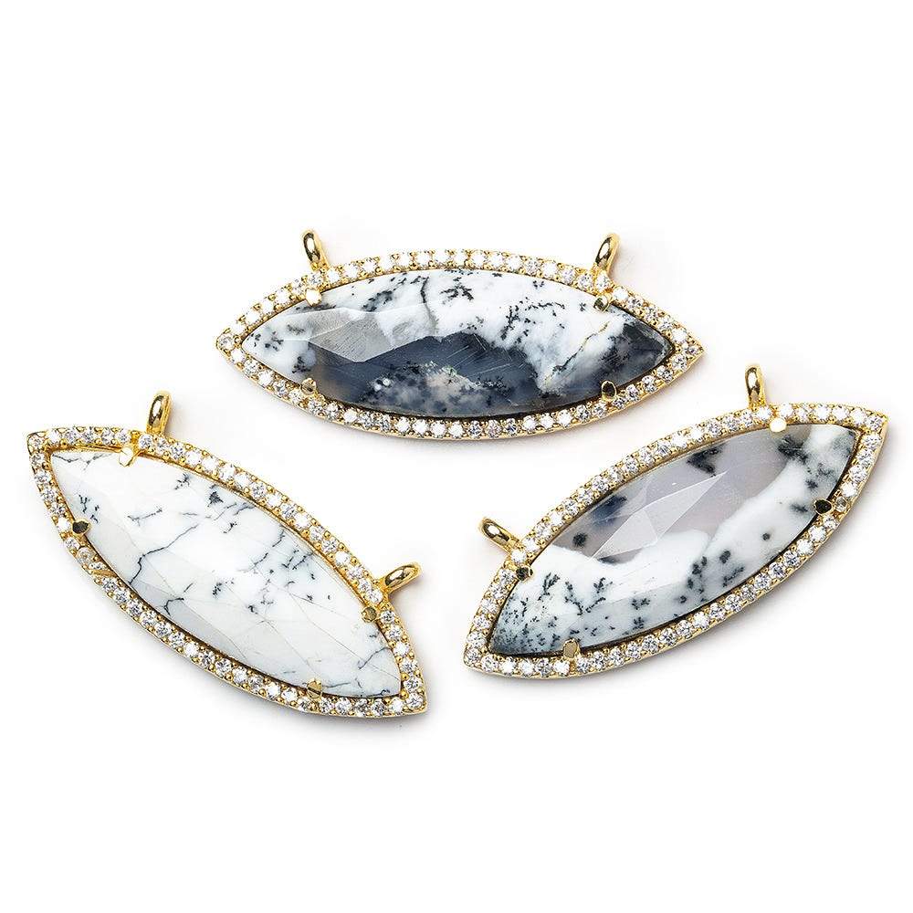 13x33mm Vermeil Bezel CZ & Dendritic Opal Marquise East West Connector 1 focal bead