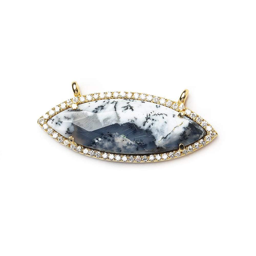 13x33mm Vermeil Bezel CZ & Dendritic Opal Marquise East West Connector 1 focal bead