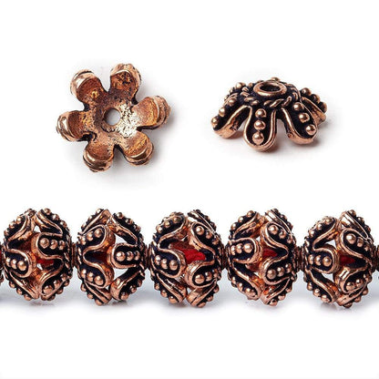 13x5mm Antiqued Copper Flower Bead Cap 8 inch 44 pcs