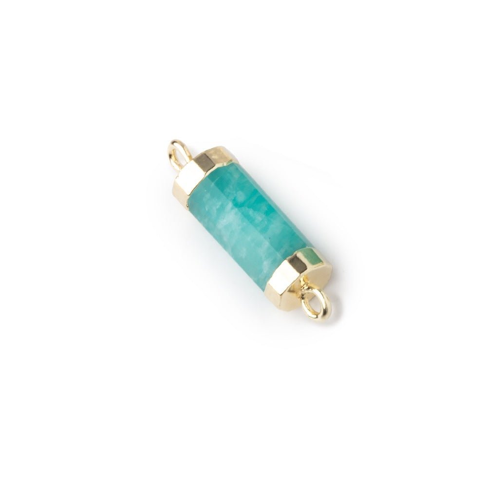 13x5mm Gold Leafed Amazonite faceted barrel tube Connector 1 piece