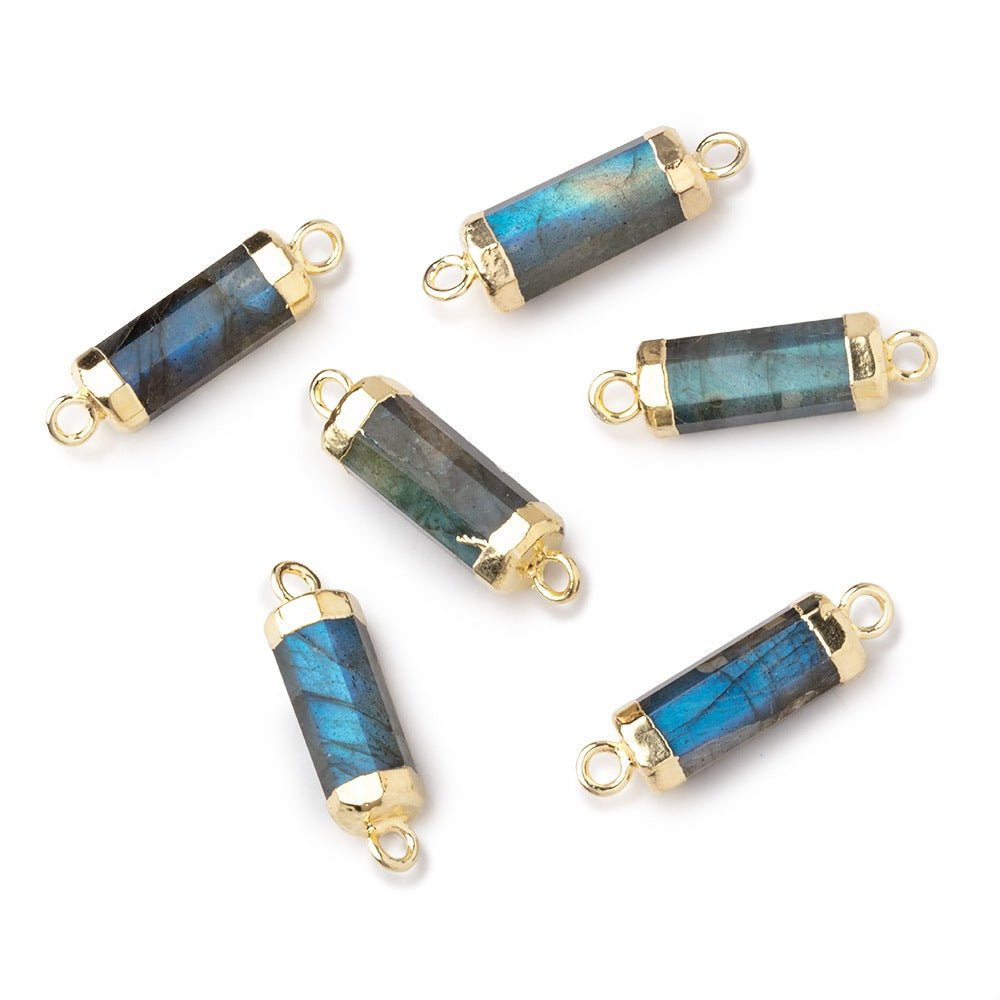 13x5mm Gold Leafed Labradorite faceted barrel tube Connector 1 piece