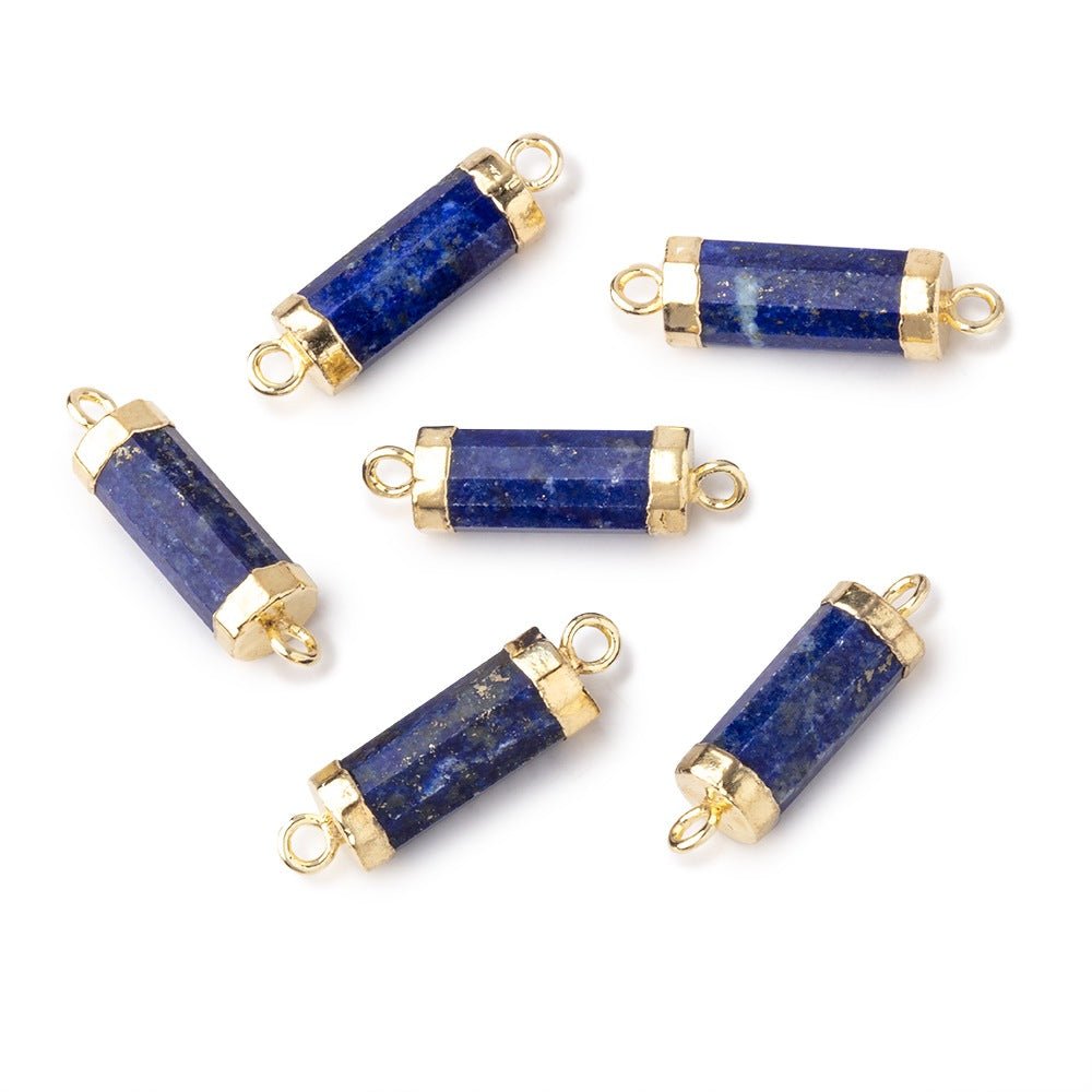13x5mm Gold Leafed Lapis Lazuli faceted barrel tube Connector 1 piece