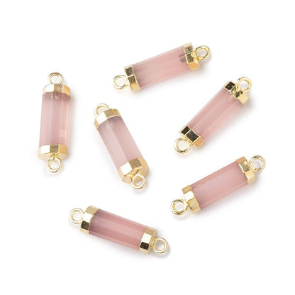 13x5mm Gold Leafed Petal Pink Chalcedony faceted barrel tube Connector 1 piece