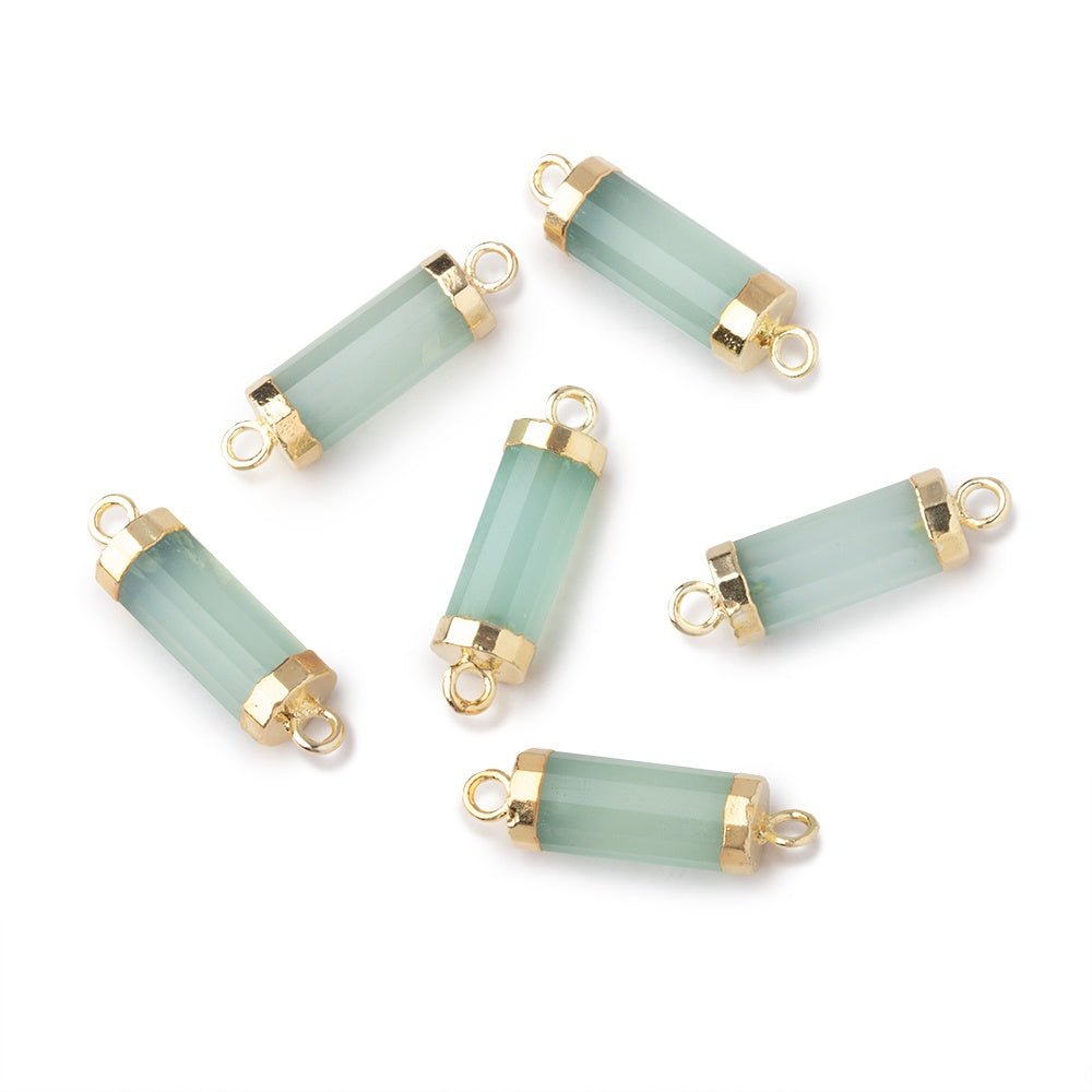 13x5mm Gold Leafed Seafoam Chalcedony Faceted Barrel Tube Connector 1 piece