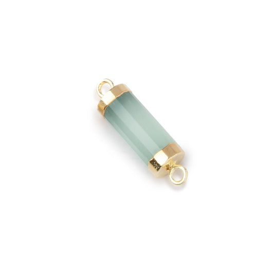 13x5mm Gold Leafed Seafoam Chalcedony Faceted Barrel Tube Connector 1 piece