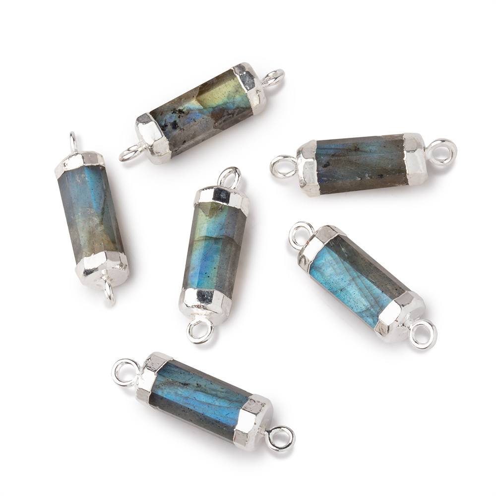13x5mm Silver Leafed Labradorite faceted tube barrel Connector 1 piece