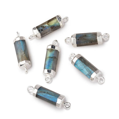 13x5mm Silver Leafed Labradorite faceted tube barrel Connector 1 piece