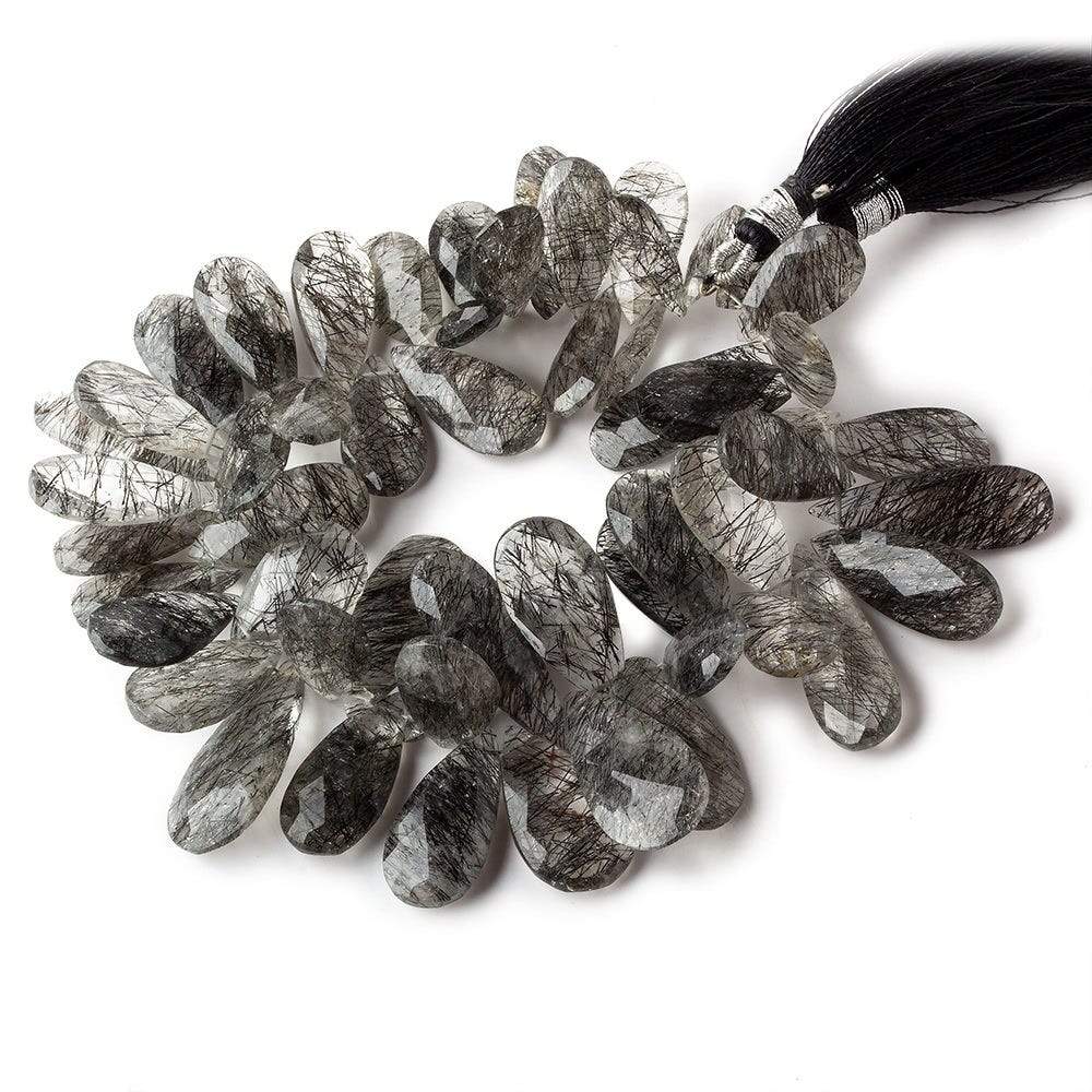 13x6-25x12mm Black Tourmalinated Quartz Faceted Pear Beads 7.5 inch 54 pieces