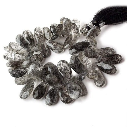 13x6-25x12mm Black Tourmalinated Quartz Faceted Pear Beads 7.5 inch 54 pieces