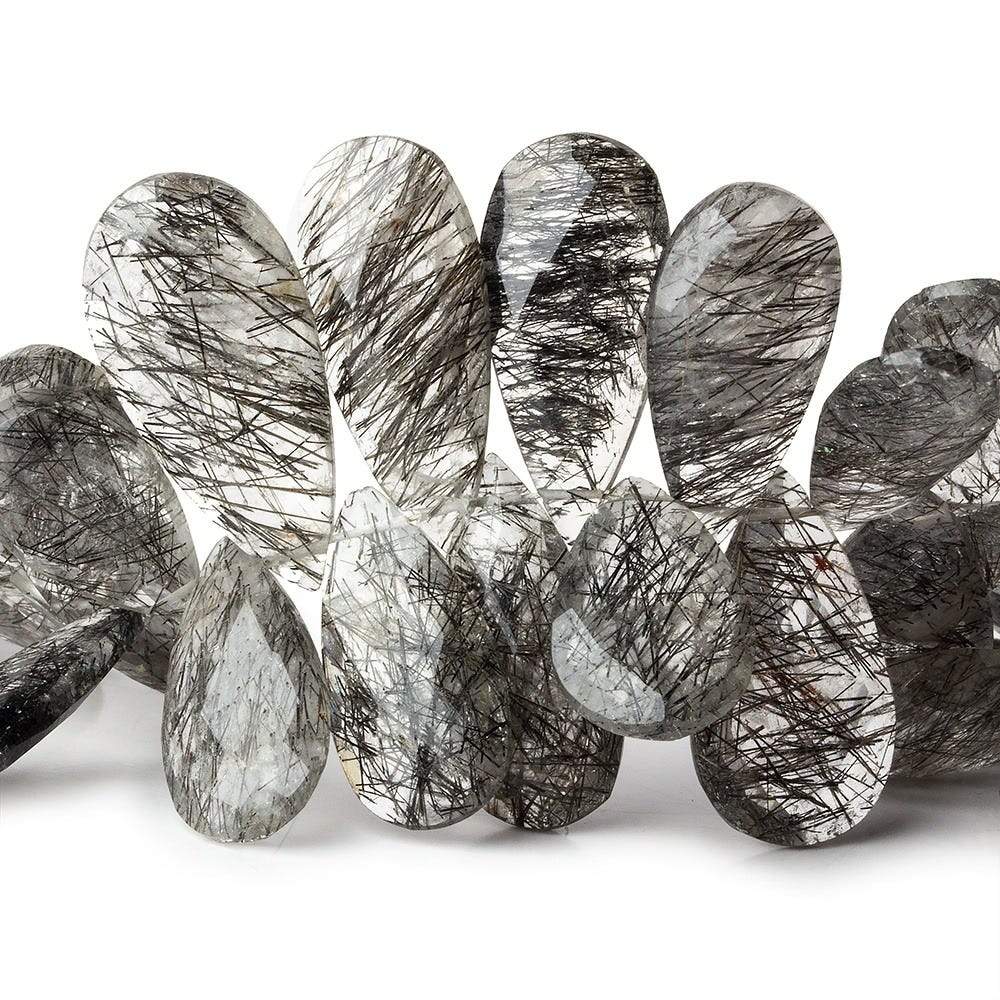 13x6-25x12mm Black Tourmalinated Quartz Faceted Pear Beads 7.5 inch 54 pieces