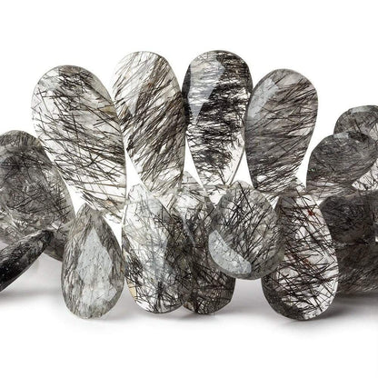 13x6-25x12mm Black Tourmalinated Quartz Faceted Pear Beads 7.5 inch 54 pieces