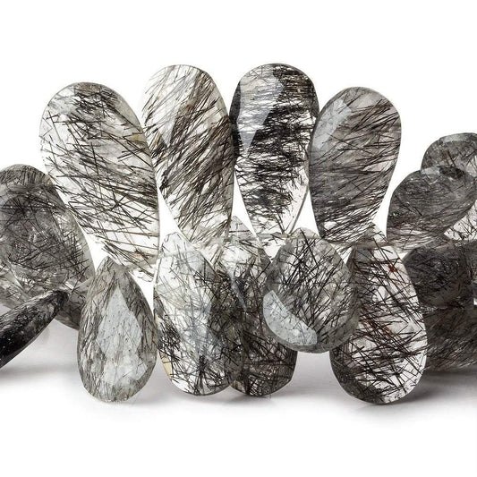 13x6-25x12mm Black Tourmalinated Quartz Faceted Pear Beads 7.5 inch 54 pieces