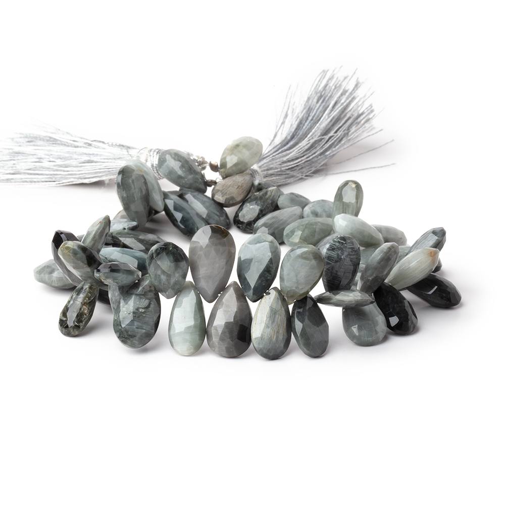 13x7-15x9mm Black Tiger's Eye Faceted Pear Beads 8 inch 52 pieces