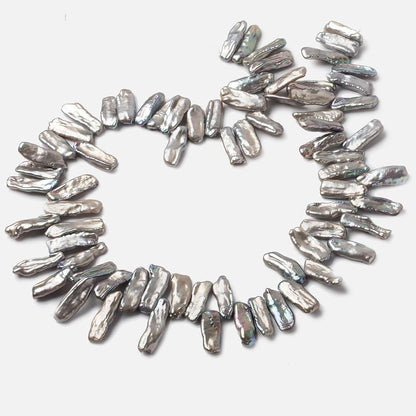 13x7-18x7mm Silver Top Drilled Biwa Freshwater Pearl Beads 16 inch 70 pieces
