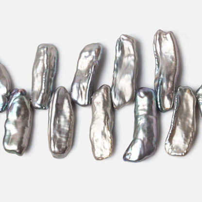 13x7-18x7mm Silver Top Drilled Biwa Freshwater Pearl Beads 16 inch 70 pieces