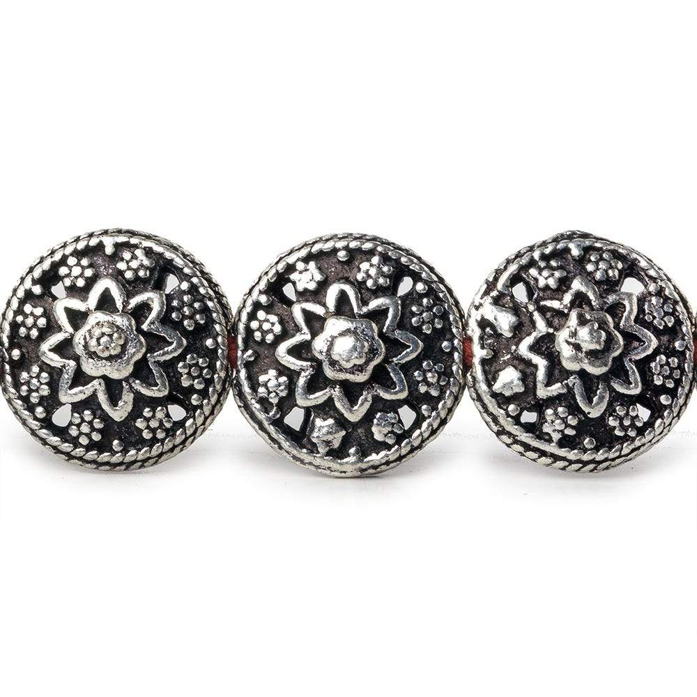 13x7mm Antiqued Sterling Silver Plated Copper Bead Floral Disc 8 inch 16 pcs