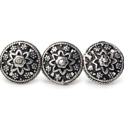 13x7mm Antiqued Sterling Silver Plated Copper Bead Floral Disc 8 inch 16 pcs