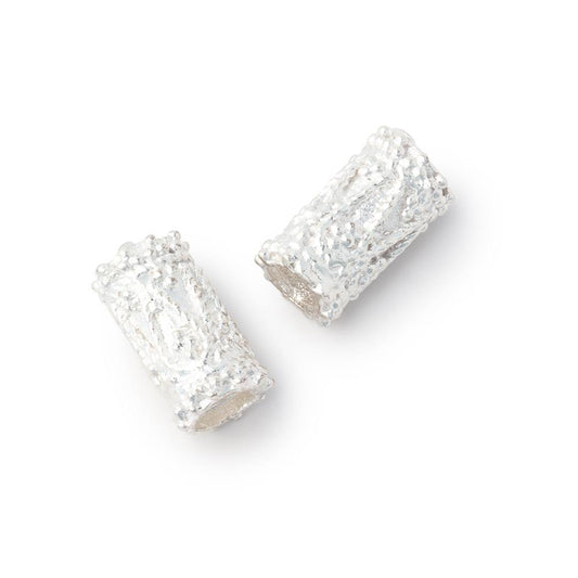 13x7mm Silver Plated Large Hole Tear Drop Tube Set of 2 Beads