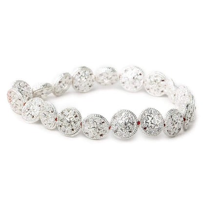 12x7mm Sterling Silver Plated Copper Bead Floral Disc 8 inch 16 pcs