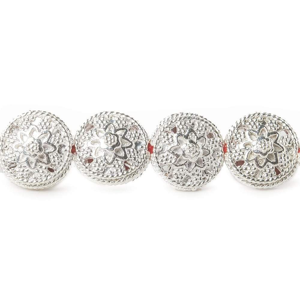 12x7mm Sterling Silver Plated Copper Bead Floral Disc 8 inch 16 pcs