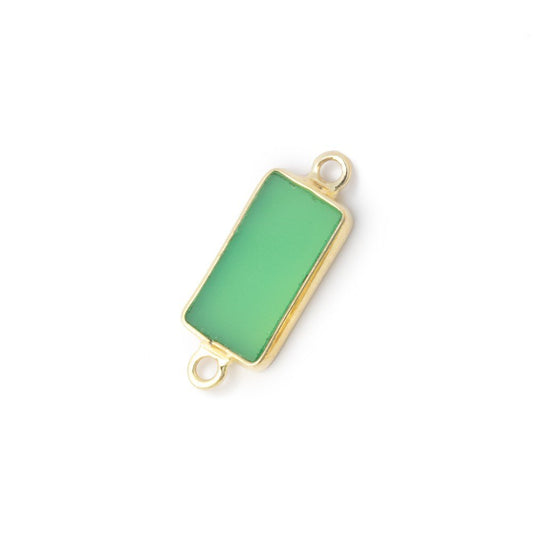 13x7mm Vermeil Bezel Green Chalcedony Flat Rectangle 1 Connector