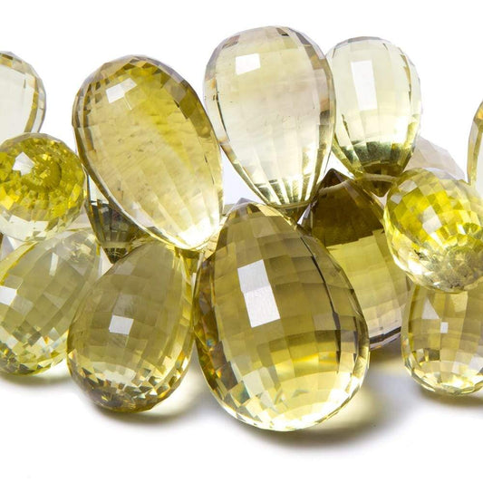 13x8-30x20mm Lemon Quartz Checkerboard Faceted Tear Drops 44 beads AAA Grade