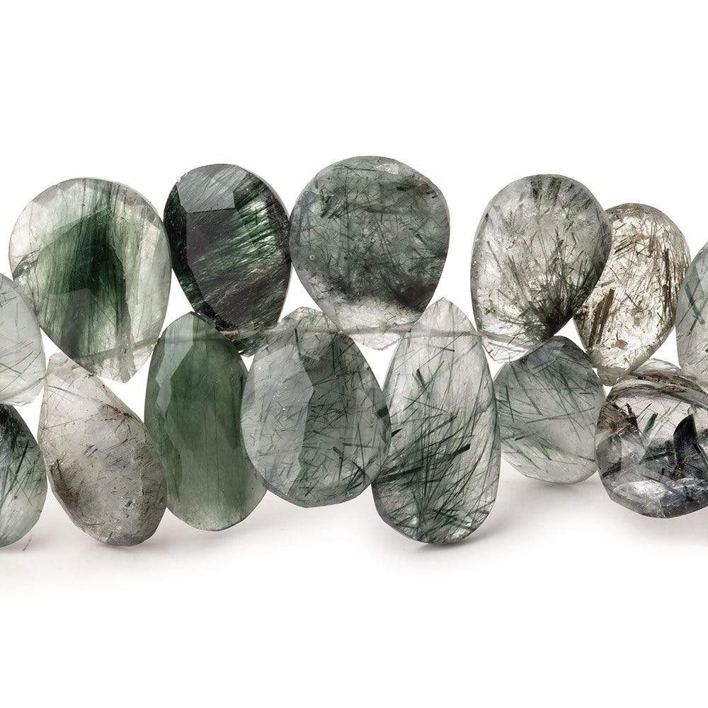 13x9-17x10mm Green Tourmalinated Quartz Faceted Pear Beads 7.5 inch 40 pcs