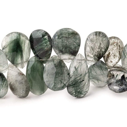 13x9-17x10mm Green Tourmalinated Quartz Faceted Pear Beads 7.5 inch 40 pcs