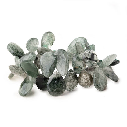 13x9-17x10mm Green Tourmalinated Quartz Faceted Pear Beads 7.5 inch 40 pcs