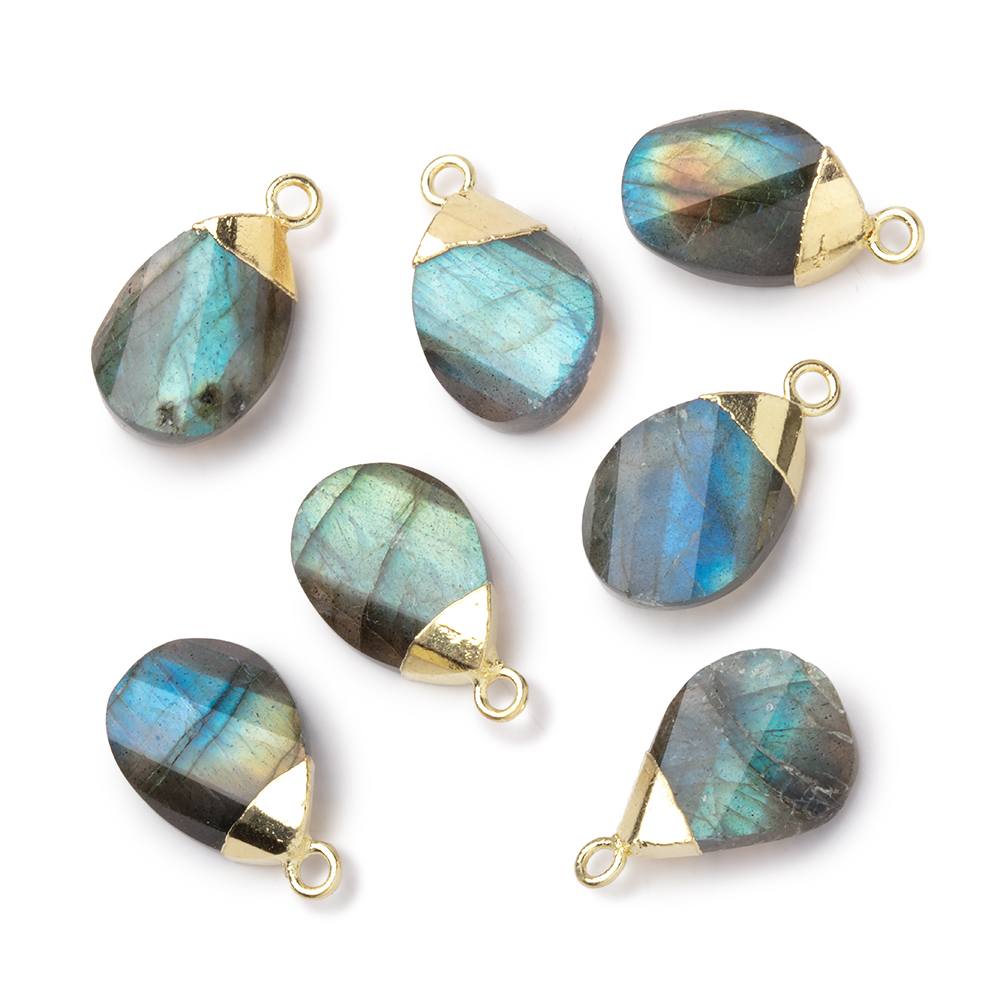13x9mm Gold Leafed Labradorite Step Faceted Twisted Pear 1 Focal Pendant