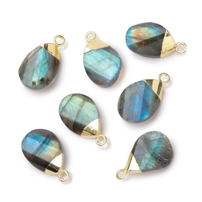 13x9mm Gold Leafed Labradorite Step Faceted Twisted Pear 1 Focal Pendant
