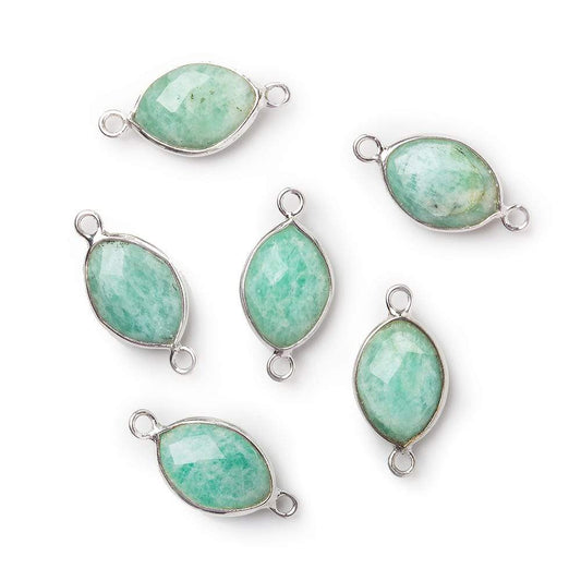 13x9mm Silver Bezel Amazonite Marquise Connector 1 piece