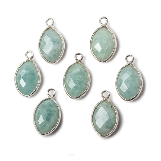 13x9mm Sterling Silver Bezel Aquamarine faceted marquise Petite Pendant 1 piece
