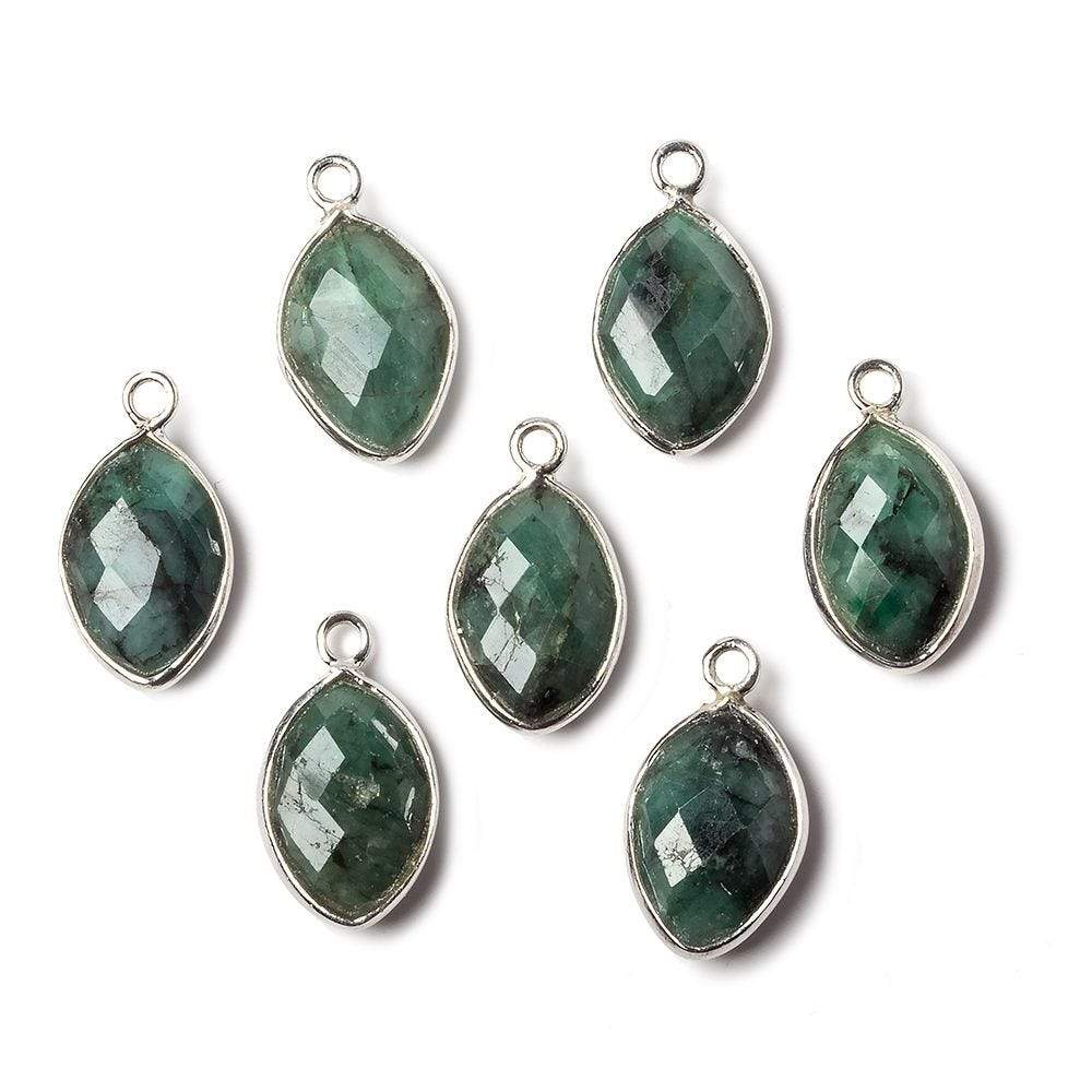 13x9mm Sterling Silver Bezel Emerald faceted marquise Petite Pendant 1 piece