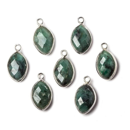 13x9mm Sterling Silver Bezel Emerald faceted marquise Petite Pendant 1 piece