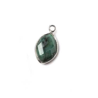 13x9mm Sterling Silver Bezel Emerald faceted marquise Petite Pendant 1 piece