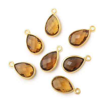13x9mm Vermeil Bezel Whiskey Quartz Faceted Pear Pendant 1 piece