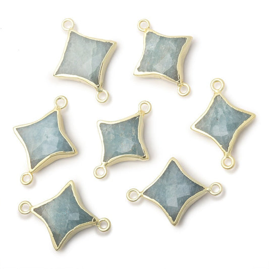 14-15mm Gold Leafed Aquamarine 4 Point Star Focal 2 Ring Connector