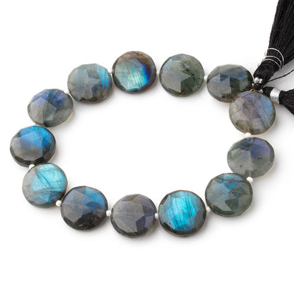 14-15mm Labradorite Faceted Coin Beads 7.5 inch 13 pieces