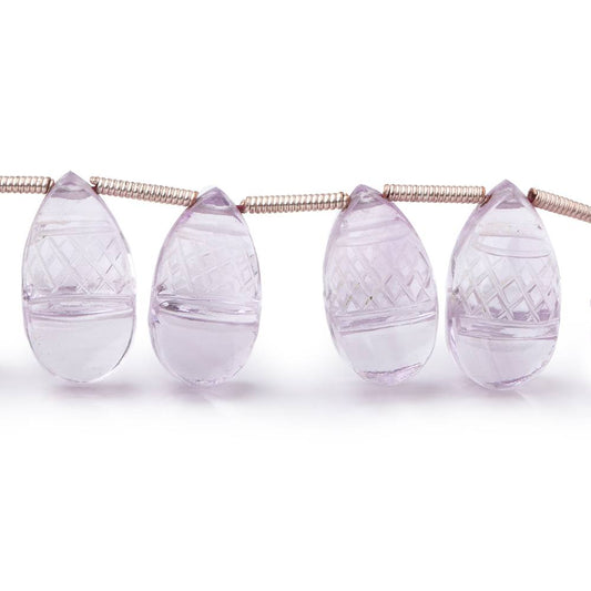 14-15mm Pink Amethyst Carved Pear Beads 8.5 inch 20 pieces