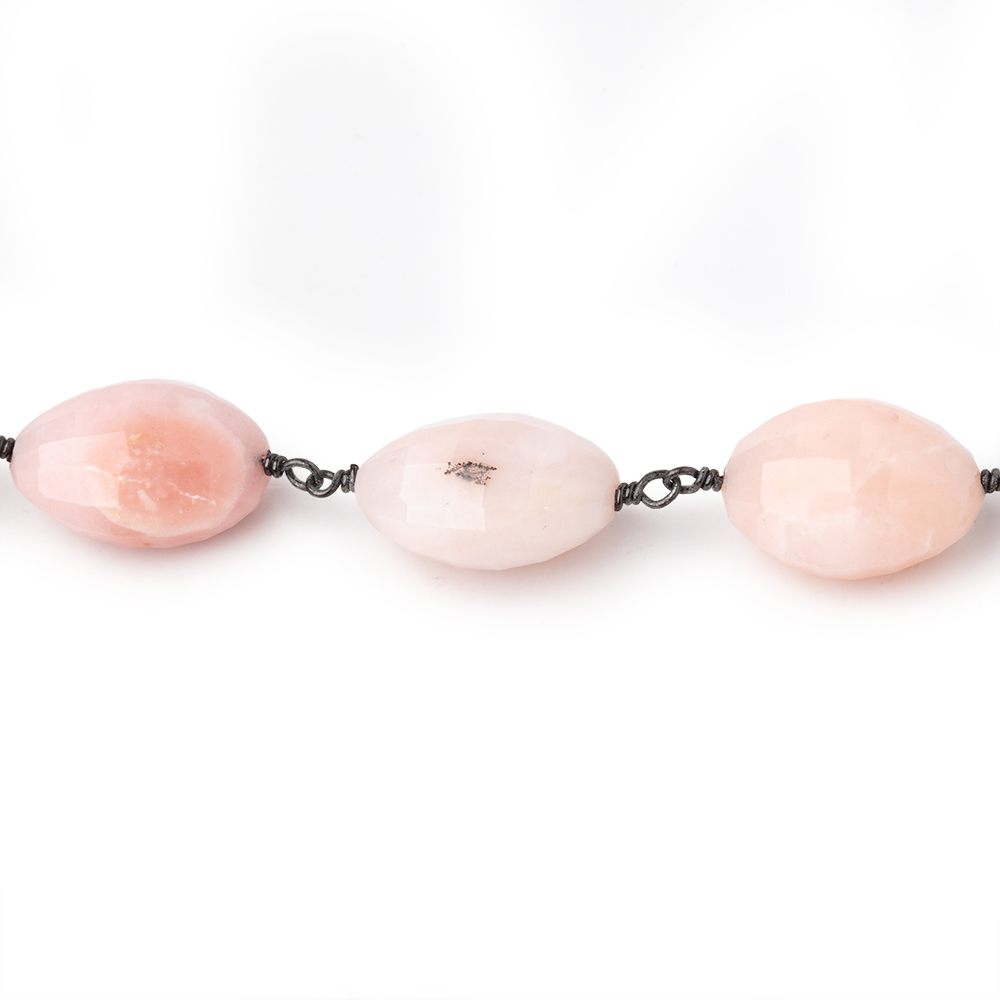 14-15mm Pink Peruvian Opal Faced Oval Beads on Black Gold over .925 Silver Chain