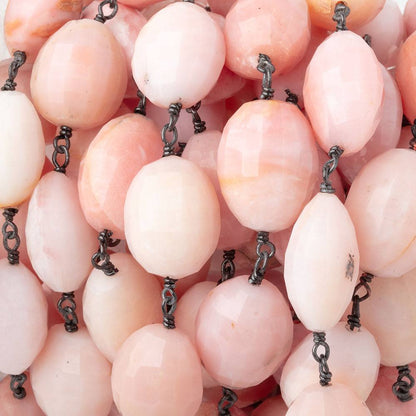 14-15mm Pink Peruvian Opal Faced Oval Beads on Black Gold over .925 Silver Chain