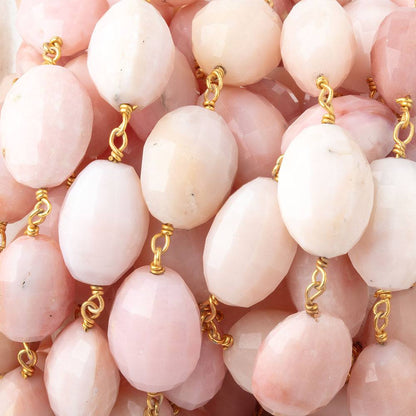 14-15mm Pink Peruvian Opal Faceted Oval Beads on Vermeil Chain