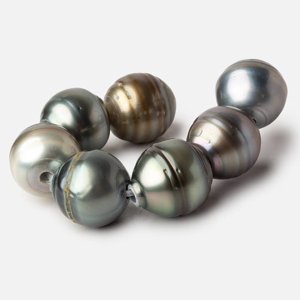 14-15mm Ringed Tahitian Saltwater 2mm Large Hole Pearls 3.5 inches 6 pieces