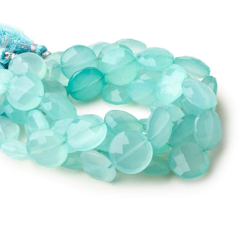 14-15mm Seafoam Blue Chalcedony faceted coins 8 inch 14 beads