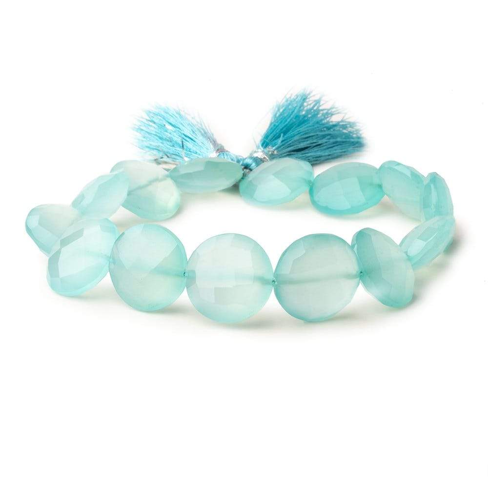 14-15mm Seafoam Blue Chalcedony faceted coins 8 inch 14 beads