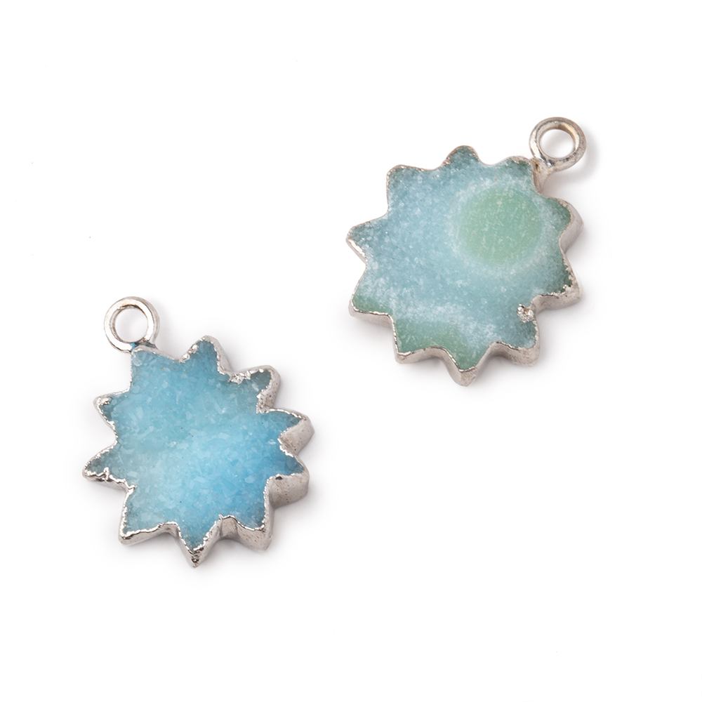 14-15mm Silver Leafed Blue Drusy Star Burst Pendant 1 focal piece